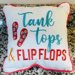Tank Tops & Flip Flops Embroidered Throw Pillow Ocean Nautical Summer Cute NEW B
